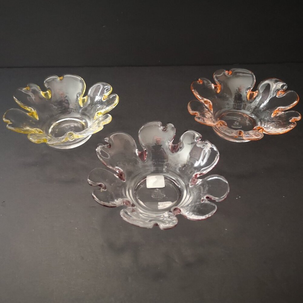 VTG PartyLite Set of 3 Garden Whimsy Tea Light Holders Orange Yellow & Purple 4"